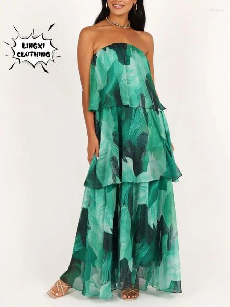 Partykleider Elegant für Frauen 2024 Chiffon Mode Oversize Kuchenkleid Sommer Strand Cover-upsLanges einteiliges Kleid