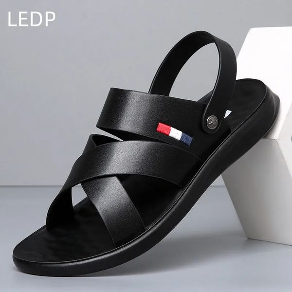 Echte koreanische Outdoor für Mode Mann Leder Indoor Haus Plattform männliche Strandschuhe Casual Männer Sandalen im Sommer 24011 23 Platm