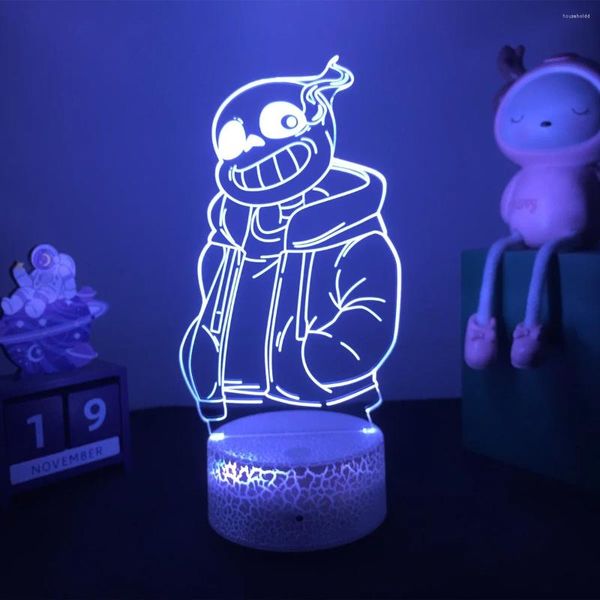 Luci notturne Lampada a led a 16 colori Lampada 3D Gioco Undertale Sans Figura Comodino per arredamento camera da letto Regalo di compleanno per bambini