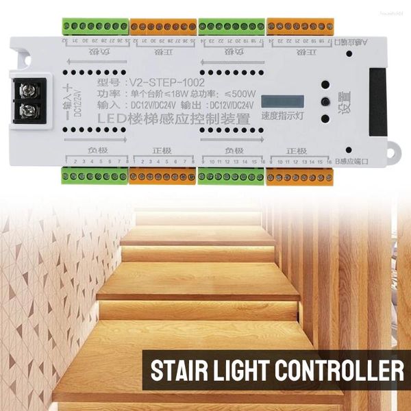 Controladores de iluminação de escada LED Sensor de movimento para escadas Tira flexível DC 12V 24V Kit de controlador de luz de escada 32 canais internos
