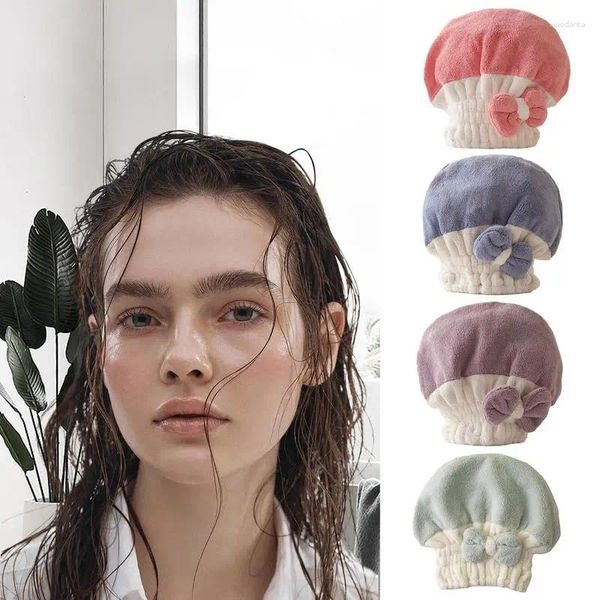 Toalha 2 PCS Microfibra Rápida Secagem de Cabelo Banheira Spa Bowknot Envoltório Cap para Acessórios de Banheiro Chuveiro Mulheres Cabeça