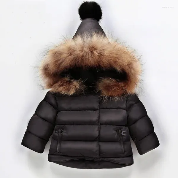 Пуховое пальто для маленьких девочек, хлопковая куртка с набивным рисунком вручную, зимняя теплая детская утолщенная шапка с большим меховым воротником для мальчиков, остроконечная шапка, пальто