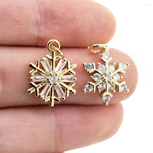 Collane con ciondolo Ciondoli Zircone Fiocco di neve Neve Metallo per collana Placcato oro Artigianato fai-da-te Donne Ragazze Regalo Creazione di gioielli di Natale