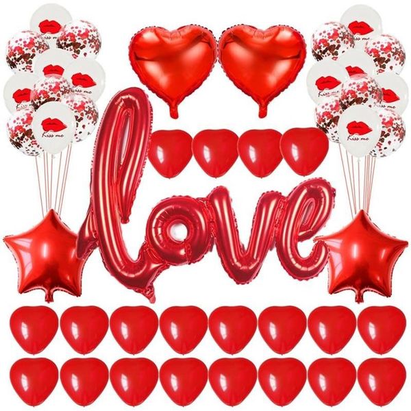 Kırmızı Aşk Mektubu Folyo Balonları Kalp Balonu Nişan Düğün Dekorasyonu Sevgililer Günü Partisi Dekor2147