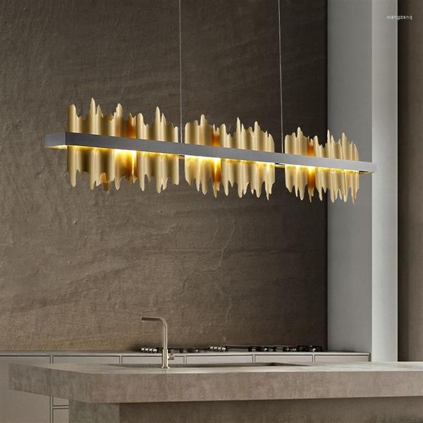 Lâmpadas pendentes restaurante moderno lustre iluminação iceberg design led ilha de cozinha luminária retangular ouro black239r