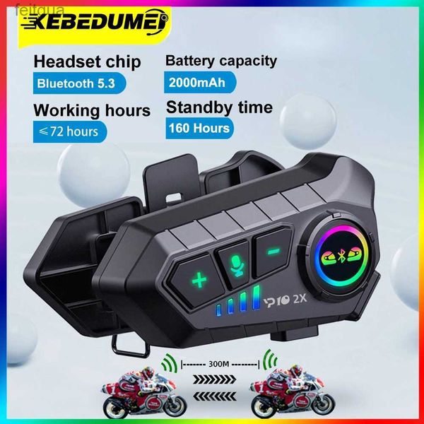 Walkie Talkie Kebidumei YP10 Interfono per moto per 2 ciclisti Bluetooth 5.3 300M IPX6 Comunicatore impermeabile Casco Auricolare Interfono 2000Mah YQ240130