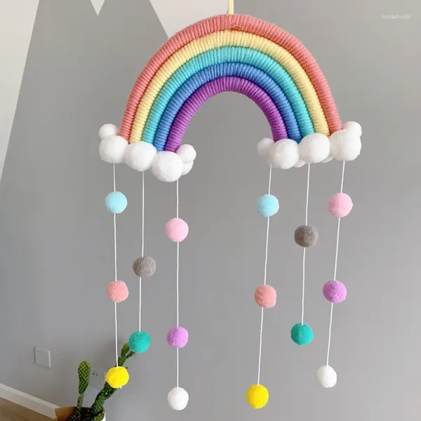 Dekorative Figuren Stil Wollfilz Kugeln Zimmer Anhänger Regenbogen Pom Ball Kinder Wandbehang Girlande Geburtstag Party Kinderzimmer Dekor T