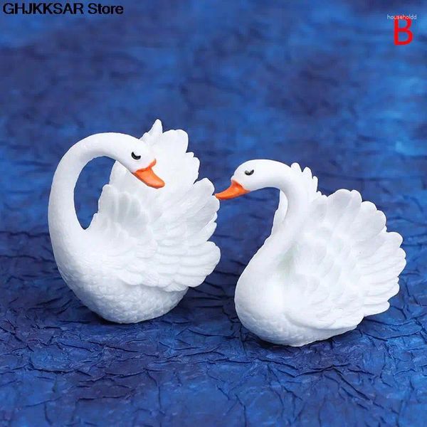 Estatuetas decorativas 2 Pçs/set Conjuntos de Cisne Amantes Pássaro Modelo Animal Estatueta Ornamento para Casa Decoração Artesanato em Miniatura Jardim Decoração de Fadas DIY