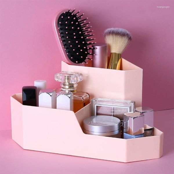 Caixas de armazenamento caixa de cosméticos maquiagem organizador canto desktop organização plástico doméstico container273p
