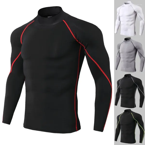 Jaquetas de corrida masculinas meia alta pescoço ciclismo manga comprida pro fitness esportes correndo camiseta elástica secagem rápida em pé colarinho com capuz