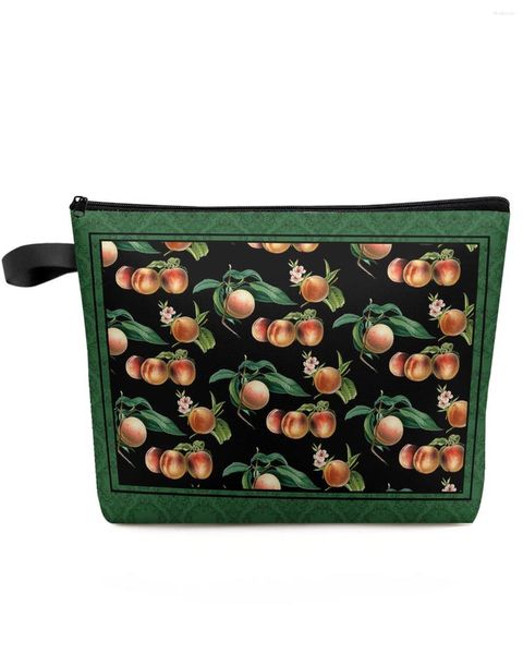 Sacos cosméticos vintage planta fruta pêssego bolsa de maquiagem bolsa de viagem essencial senhora mulheres organizador de banheiro crianças armazenamento lápis caso