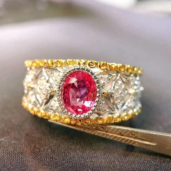 Küme halkaları jy2024 n0073 katı gerçek 18K altın doğal pembe safir 0.61ct padparadscha değerli taşlar elmas taşlar kadın güzel mücevherler