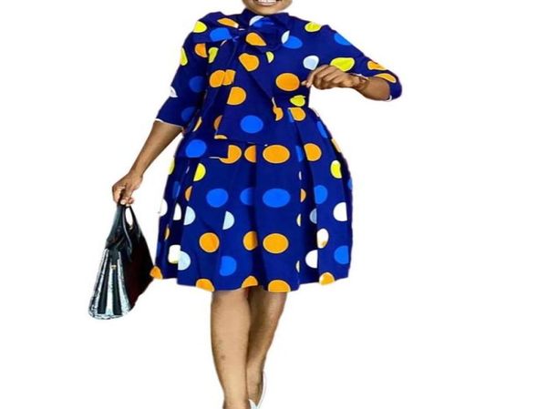 Plus size vestidos africanos para as mulheres 2021 dot print dashiki design bazin midi vestido senhora áfrica roupas plissadas étnica1035710