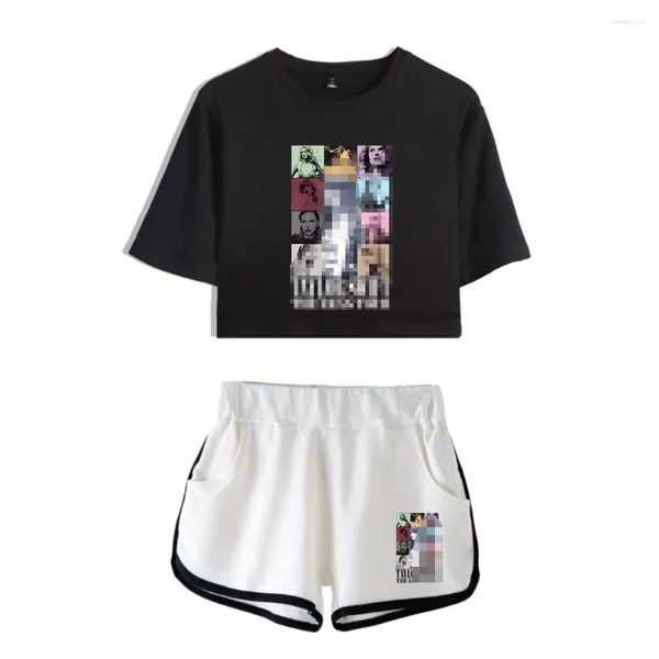 Camisetas femininas ts topos conjunto de duas peças shorts linda camiseta harajuku streetwear menina conjuntos
