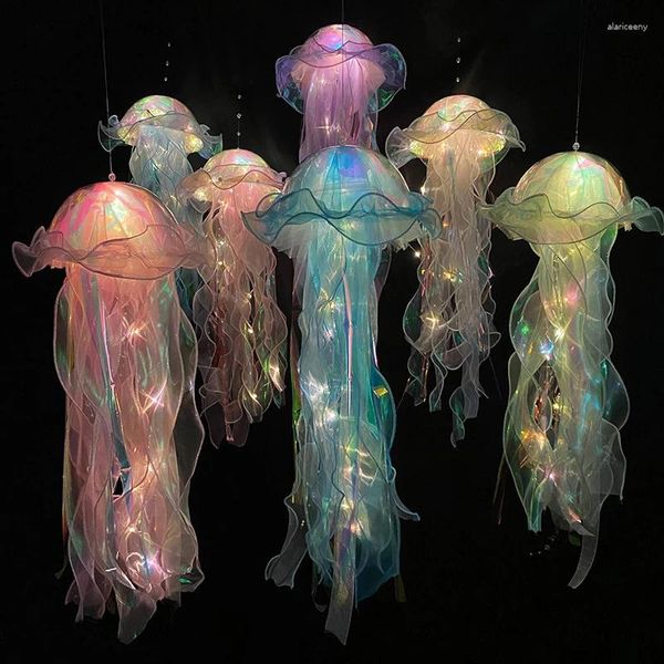 Luzes noturnas deslumbrantes água-viva flor portátil usada para decorar quartos de meninas decoração de atmosfera para casa