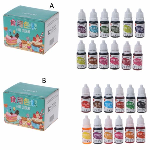 Ausrüstungen 12 Farben, flüssige, farbstofffreie Lebensmittelfarbe zum Dekorieren von Kuchen, Backen, Airbrush, Hinzufügen im Ostereier-Dekorationsset, 10 ml