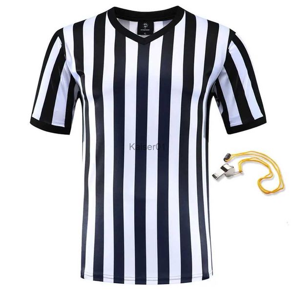 Fãs Tops Camisetas Outros artigos esportivos 22-23 Uniforme de árbitro de futebol profissional Camisas personalizadas Adulto Preto Branco Camisas de futebol Roupas de treinamento Camisa de futebol