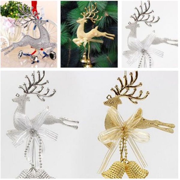 Ouro tira rena árvore de natal pendurado bauble ornamento festa decoração de natal veados com sinos festival festa baubles320p