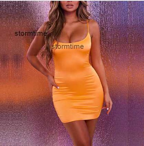 Satin Stretch Mini Kleid Frauen Sexy Straps Slim Fit Bodycon Party Kleid Neon Grün Rosa Kleid Dual-layered Robe femme