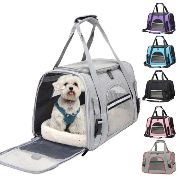 Borsa da trasporto per cani con cuscino in cotone spesso Zaino per aviazione per animali domestici Borsa da viaggio portatile antisoffoco Borsa per cani da compagnia in rete per esterni