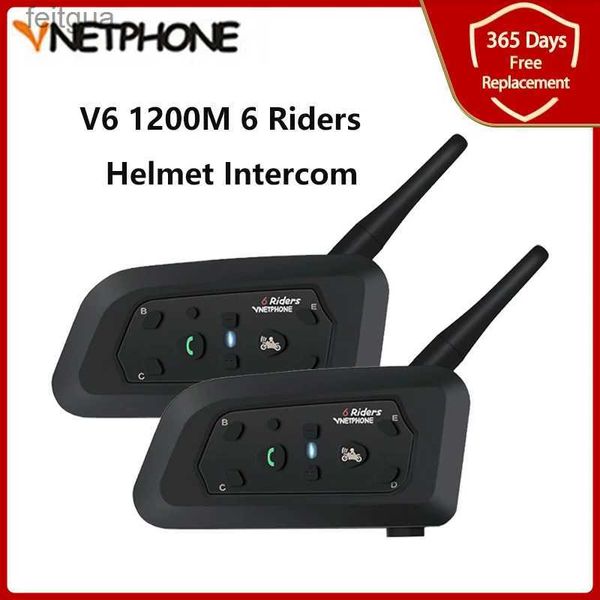 Walkie Talkie Vnetphone V6 Motorrad Bluetooth Helm Headset Intercom 1200M für Motorrad 6 Fahrer BT Wireless Wasserdicht Interphone MP3 YQ240130
