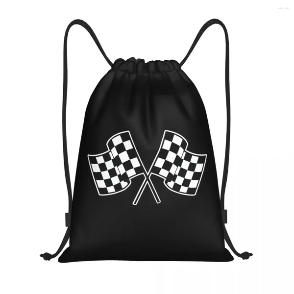 Sacos de compras Personalizado Pit Crew Checkered Bandeira Cordão para Treinamento Yoga Mochilas Mulheres Homens Race Car Racing Sport Sports Gym Sackpack