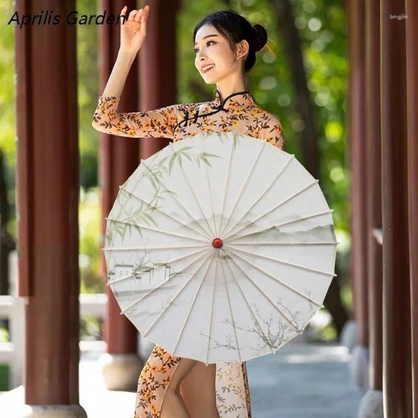 Guarda-chuvas Aprilis Jardim Clássico Guarda-chuva de Papel de Óleo Qingming Chuva Dança Elegante Tinta Estilo Chinês Hanfu Qipao Show Parasol