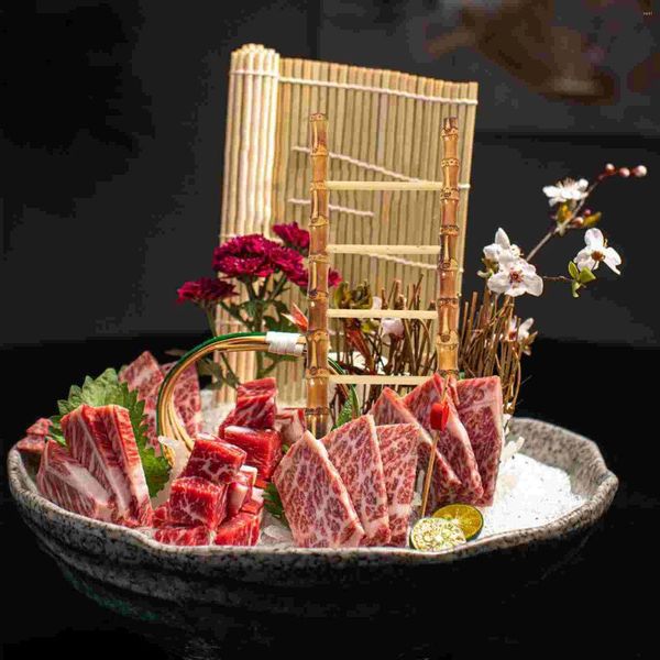 Conjuntos de louça ornamentos escada de bambu para arranjo de sashimi bandeja de madeira sushi servindo placa decoração