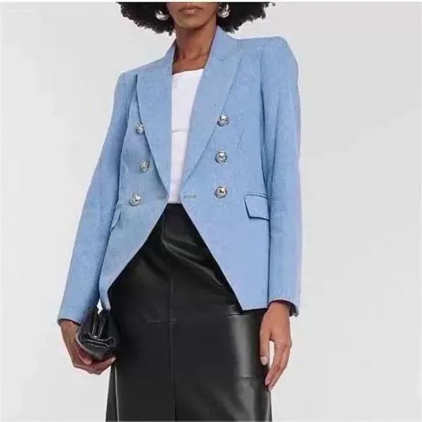 Abiti da donna 2024 Spring Office Lady Spalline blu cielo Blazer clean fit Abiti da donna di alta qualità