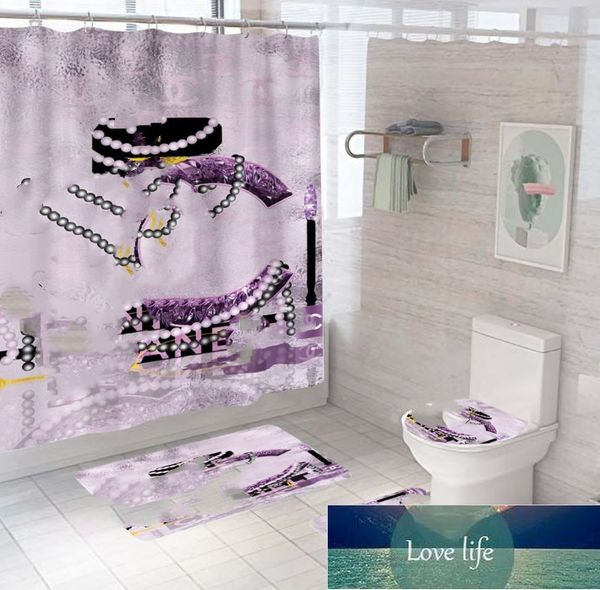 All-maç modern geometrik duş perdesi dört parçalı polyester su geçirmez bölme perde emici zemin mat banyo perdesi tam set