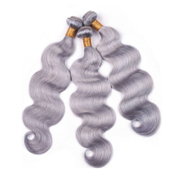 Capelli vergini umani di Remy dell'onda del corpo brasiliana grigio argento tesse 100 g/pacco doppie trame 3 pacchi/lotto