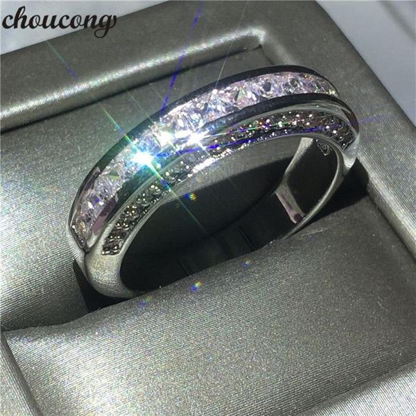 choucong Trendy Princess-Schliff-Diamantring, Weißgold gefüllt, Verlobung, Hochzeit, Bandringe für Damen und Herren, Bijoux Gift249Z