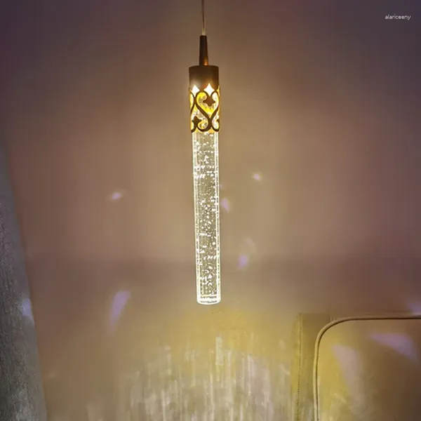 Lampade a sospensione Lampada moderna a LED in vetro cristallo singolo Lampada a sospensione oro/nero Lampadario da comodino per camera da letto Piccolo lampadario Decorazione d'interni