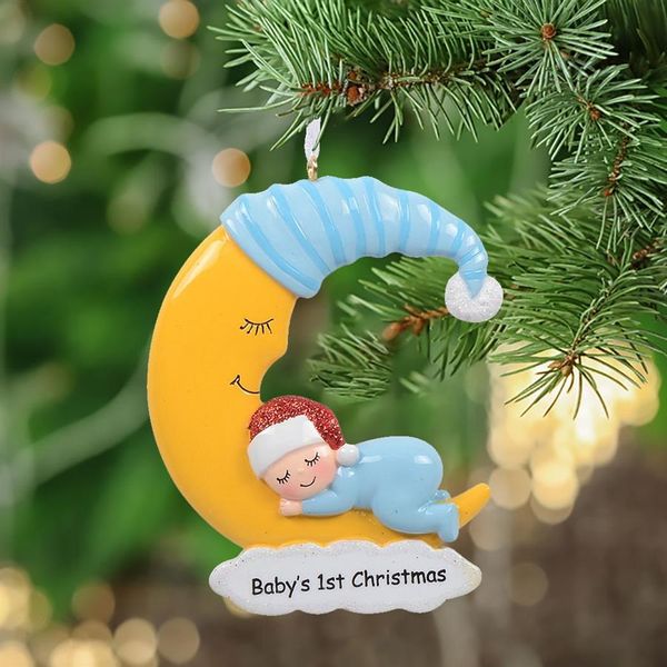 Vtop natal bebê primeiro polyresin pendurado personalizado glitter enfeites de árvore de natal para feriados presentes de ano novo decoração para casa305b