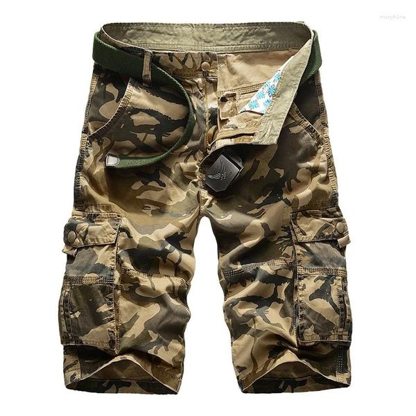 Shorts masculinos 2024 marca casual camuflagem solta carga homens tamanho grande multi-bolso militar tático calças curtas masculino macacão