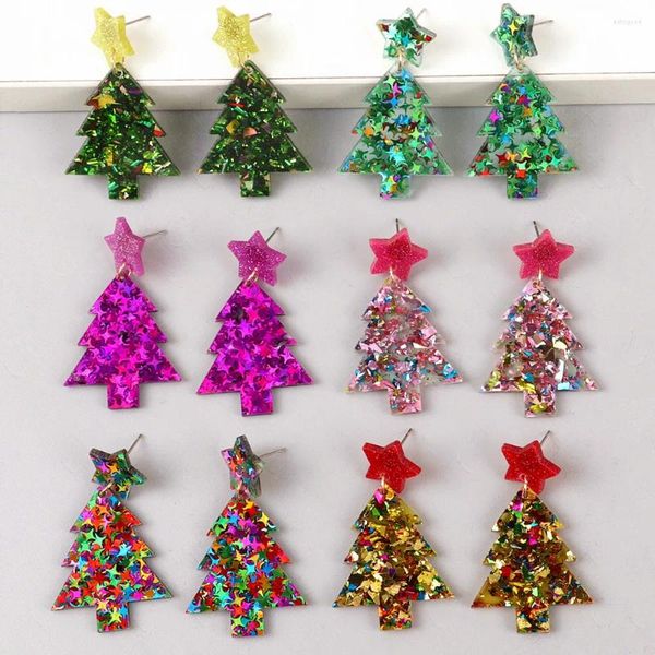 Baumelnde Ohrringe, glitzernder Acryl-Weihnachtsbaum-Tropfen für Frauen, trendiger bunter Stern, Pflanze, Statement-Ohrring, Weihnachtsfeier, Schmuck, Geschenke