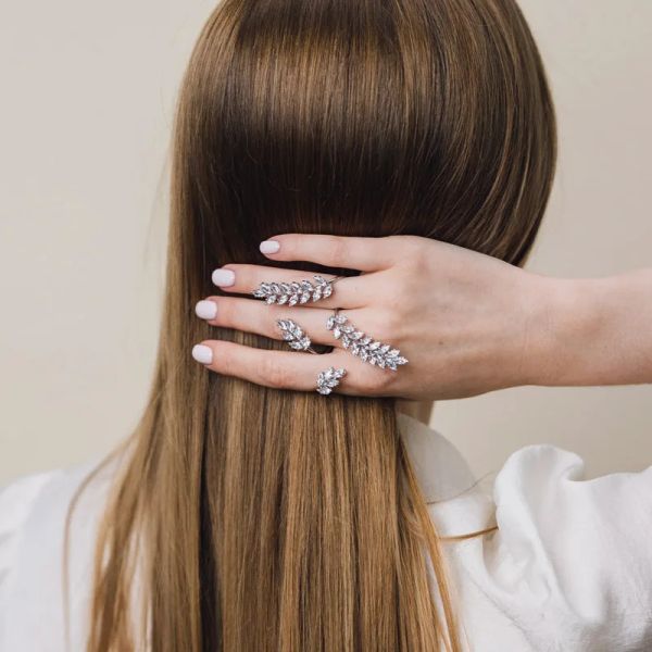 Anéis Stonefans Designer Jóias de três dedos anel de galho de folha para mulheres Anéis de noivado