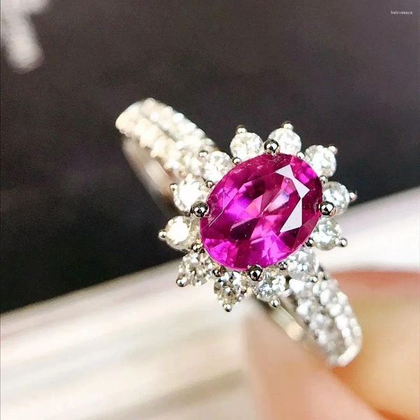 Küme Yüzük JY2024 N12658 Katı 18K Altın Doğal Pembe Safir 0.82Ct Padparadscha Gemstonlar Elmas Taşları Kadınların İnce Mücevherat