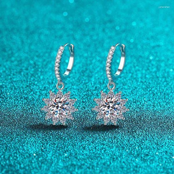 Ohrstecker LORIELE Moissanit Tropfen Rhodiniertes Sterlingsilber Sonnenblume Diamant Creolen Ohrhänger Edler Schmuck für Frauen