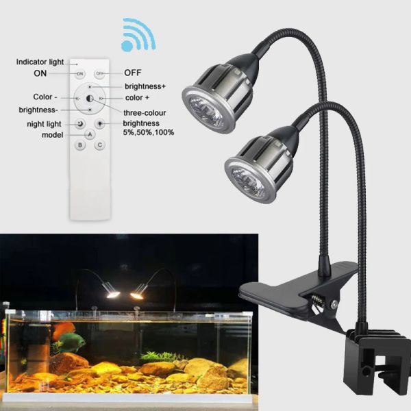 Iluminações Controle Remoto 3 Cores LED Spotlight Aquário Luz Full Spectrum COB Fish Tank Landscaping Lamp para Plantados Pequenos Tanques Decoração