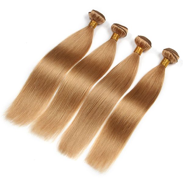 Brasilianisches menschliches Remy-Jungfrau-Haar, glattes Haar, webt Honigblond, 27# Farbe, 100 g/Bündel, doppelte Tressen, 3 Bündel/Lot