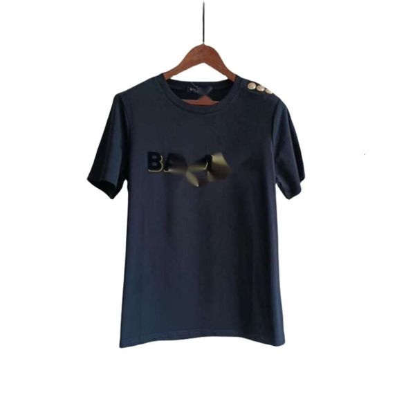 Balman Designer T-shirt Top Quality Women's T-Shirt Trendy Ombro Buckle New Bold Flocking Letter Casual T-shirt de algodão de manga curta para casais