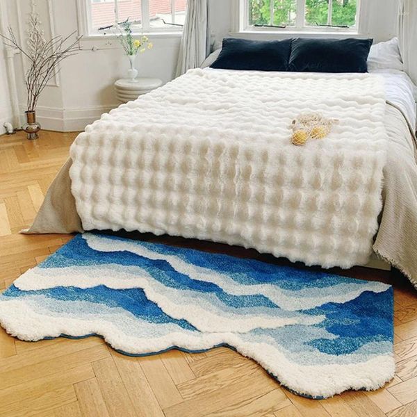 Tapetes em forma especial ins estilo onda padrão quarto cama reunindo tapete de pé sala de estar sofá tapete espessado absorvente antiderrapante