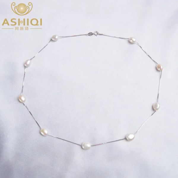 Ожерелья Ashiqi Baroque Natural Pearl Collese для женщин с 925 серебряной цепью стерлингов 67 мм пресноводной жемчужной моды