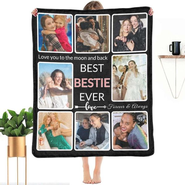 Geschenke für Freunde, individuelles Foto, machen Sie eine personalisierte Decke mit Bild, individuelle Erinnerungen, Souvenir, Überwurfdecke für beste Freunde aller Zeiten, Collage, hergestellt in den USA