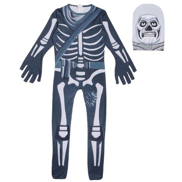 Meninos fantasma crânio esqueleto macacão cosplay trajes festa de halloween crianças bodysuit máscara fantasia vestido crianças halloween props2707