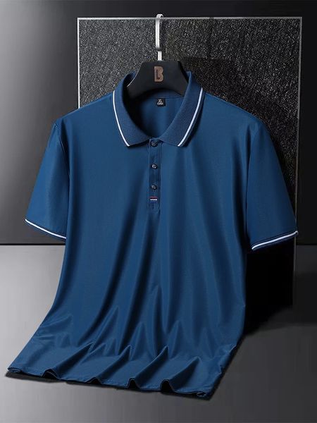 Плюс размер 8xl 7xl Mens Polo Рубашка для летнего ледяного шелка с коротким рукавом, дышащий