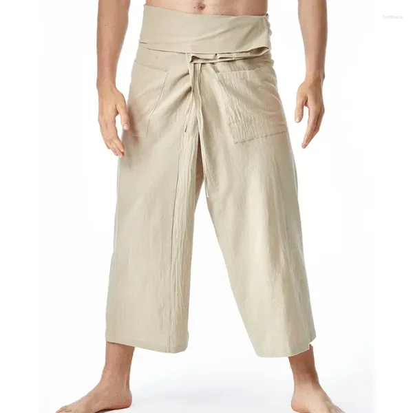 Calças masculinas verão unissex solto yoga casual grande cor sólida versátil moda simples pirata harlan capris