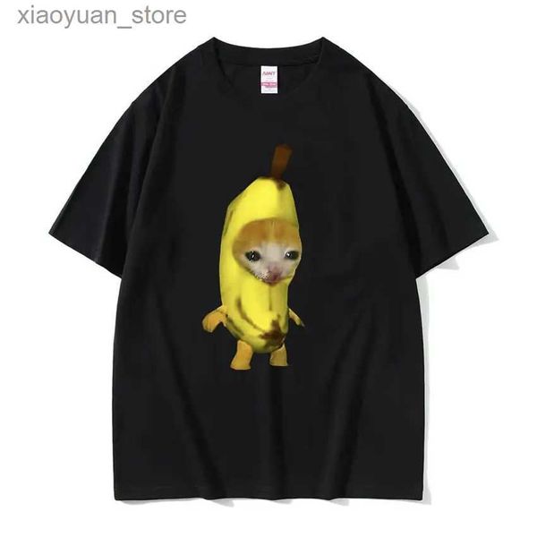Camiseta feminina engraçado bonito gato banana feliz bananacat meme gráfico feminino camiseta verão casual manga curta camiseta unissex camisetas grandes 240130