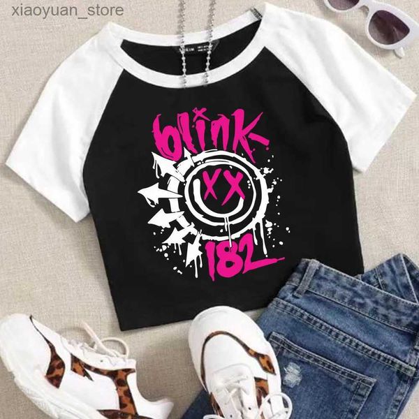 Camiseta feminina Blink 182 One More Time Crop Tops T-shirt Mulheres Meninas Moda O-pescoço Mangas Curtas Fãs de Música Camisas 240130